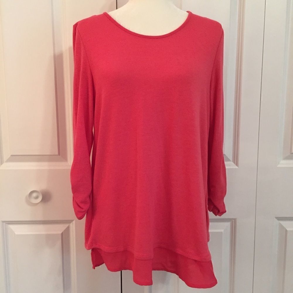 Grace Elements Rose Pink Cropped Sleeve Open Back Tunic Medium New